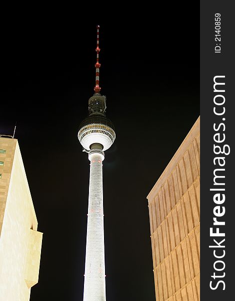 Alexander platz tower at night, berlin, germany. Alexander platz tower at night, berlin, germany