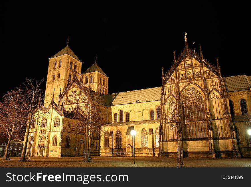 Munster cathedral at night in germany. Munster cathedral at night in germany
