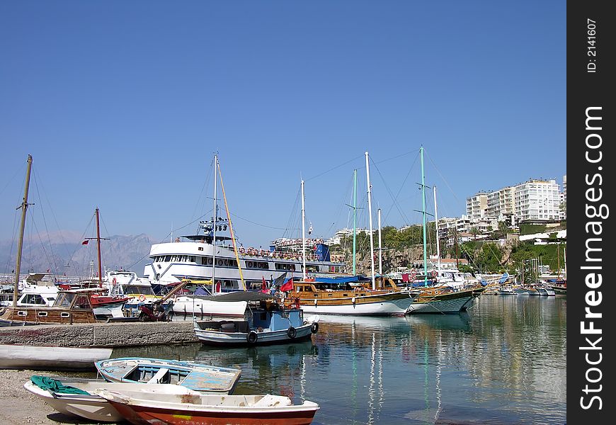 Sea mooring for private excursion yachts, boats and the ships in Antalia, Turkey