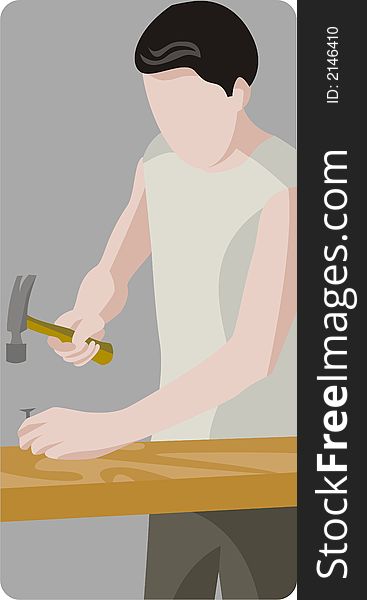 Vector illustration of a carpenter, using a hammer. Vector illustration of a carpenter, using a hammer.