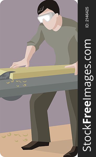 Vector illustration of a carpenter, cutting a plank. Vector illustration of a carpenter, cutting a plank.