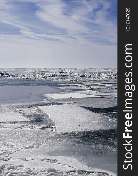 Frozen lake with ice floats. Frozen lake with ice floats