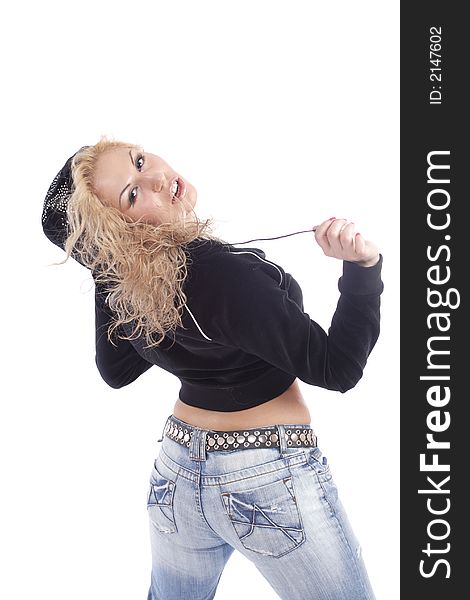 Young sexual woman in white background. Shot in studio. Young sexual woman in white background. Shot in studio.