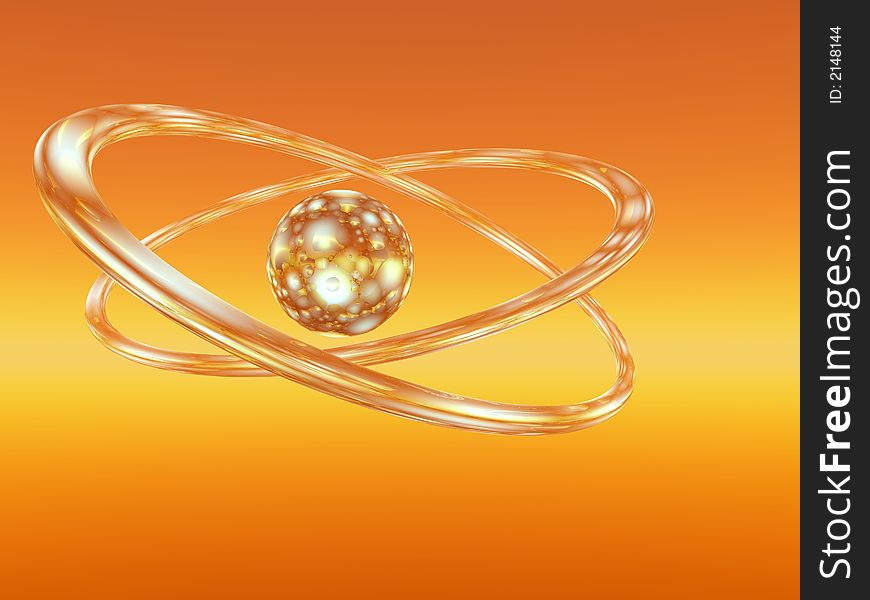 Rings and sphere on a orange background - 3d scene. Rings and sphere on a orange background - 3d scene.