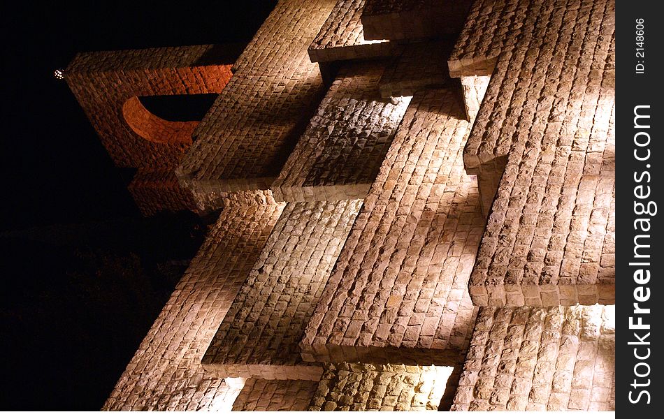 Stone Wall In Shiraz At Night