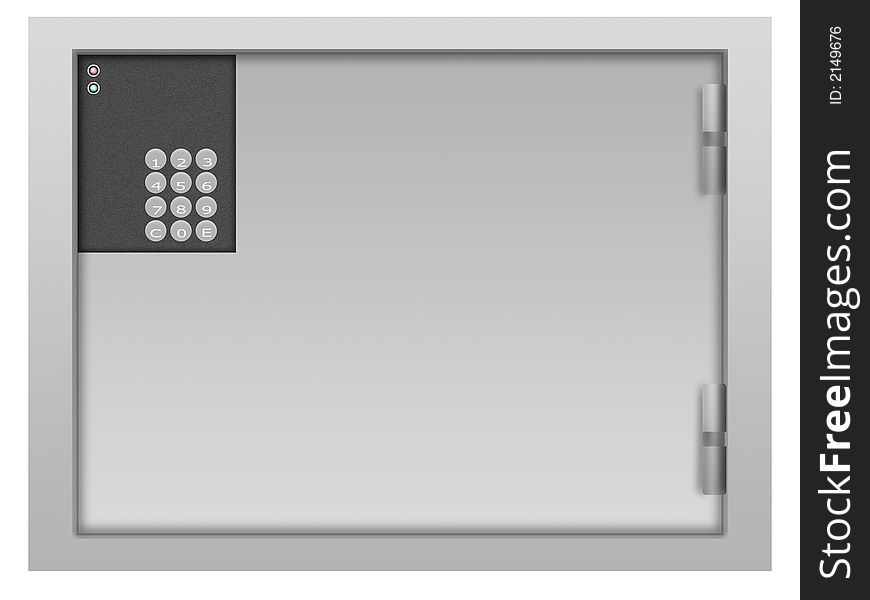 The steel safe with the code lock on a white background