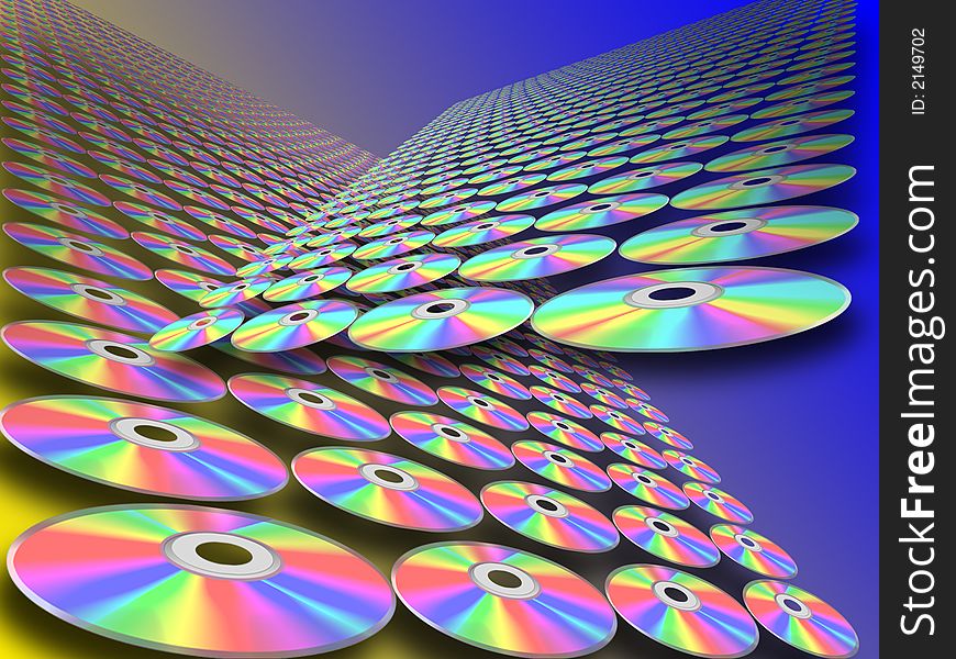 Background - multi-coloured musical CD disks in 3d
