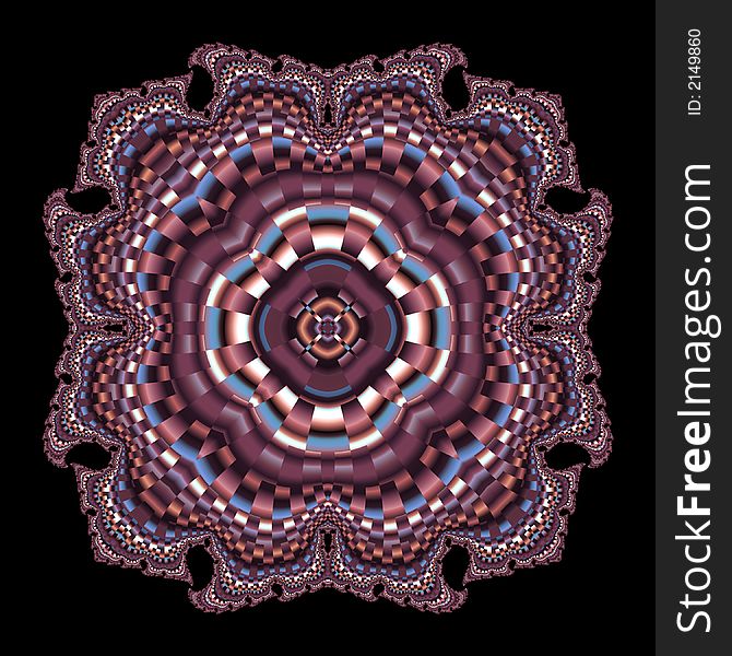 Abstract fractal image resembling a checker board mandala pincushion