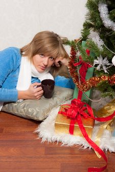 Young Woman Near A Fir-tree Stock Photo Young Woman Near A Fir-tree Stock Photo