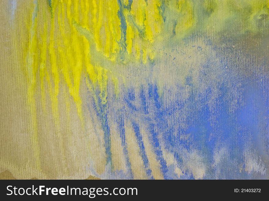 Abstract painted background using watercolours, blue and yellow colours
