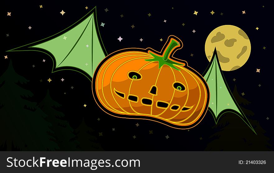 A vector illustration of a flying Pumpkin. Can be recolored or scaled without problems and quality loss