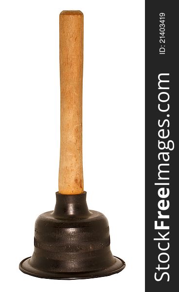 Isolated plunger with wooden handle.