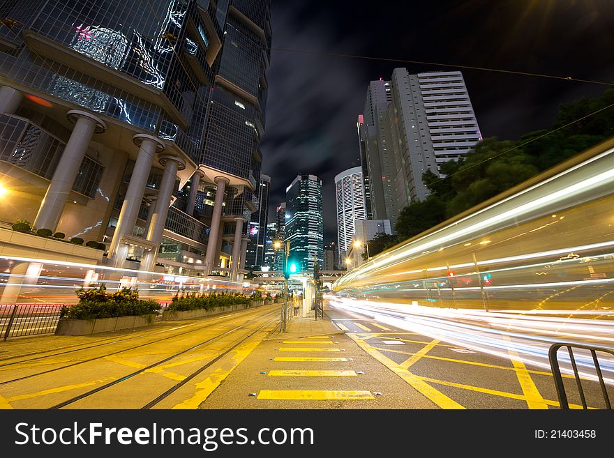 Night traffic and modern buildings in amazing city Hong Kong. Night traffic and modern buildings in amazing city Hong Kong
