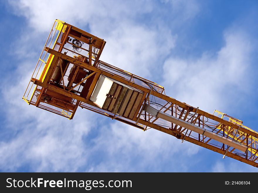 Tower crane counterweights and winch assembly. Tower crane counterweights and winch assembly