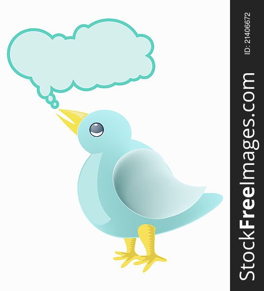 Illustration of tweet bird and bubble icon isolated in white. Illustration of tweet bird and bubble icon isolated in white