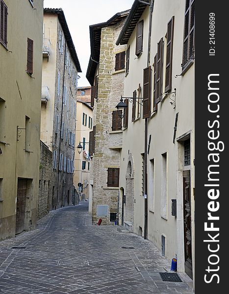 Narrow street in Camerino city of Italy near Ancona and Macerata. Narrow street in Camerino city of Italy near Ancona and Macerata