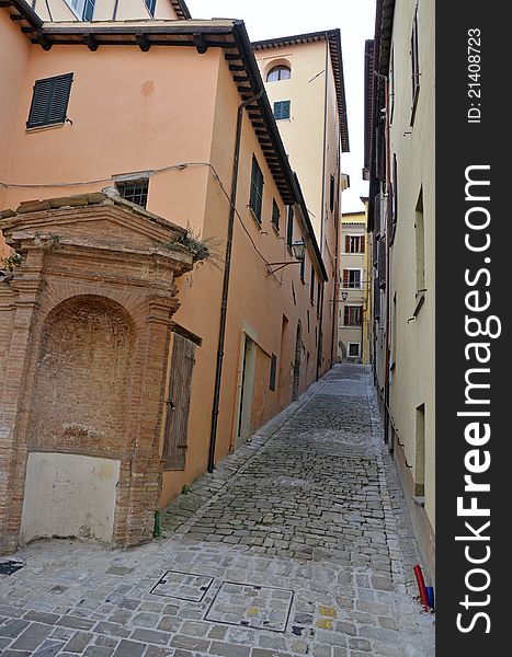 Narrow street in Camerino city of Italy near Ancona and Macerata, at 200 km far from Rome. Narrow street in Camerino city of Italy near Ancona and Macerata, at 200 km far from Rome.