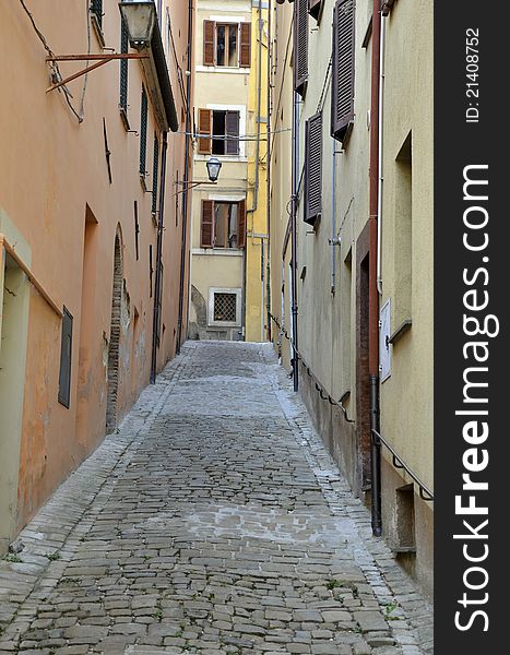 Narrow street in Camerino city of Italy near Ancona and Macerata, at 200 km far from Rome. Narrow street in Camerino city of Italy near Ancona and Macerata, at 200 km far from Rome.