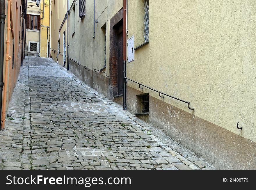 Narrow old street in Camerino city north of Rome in Italy. Narrow old street in Camerino city north of Rome in Italy