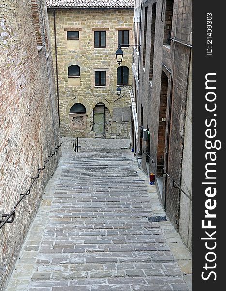 Narrow street in Camerino city of Italy near Ancona and Macerata. Narrow street in Camerino city of Italy near Ancona and Macerata