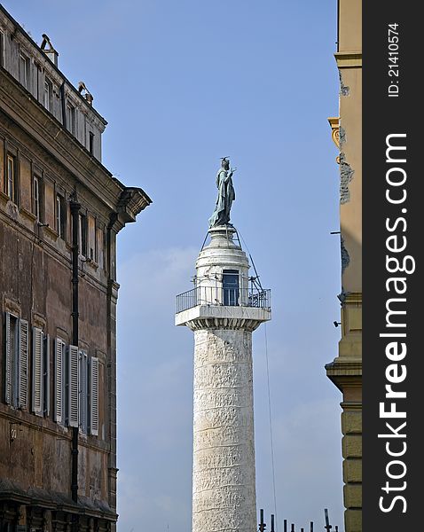 Trajan column in the historical center of Rome. Trajan column in the historical center of Rome