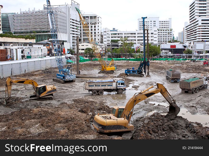 Loader soil to the area for construction. Loader soil to the area for construction.