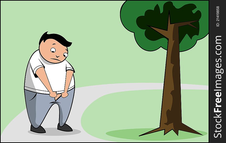 Illustration: man has unbuttoned his pants and prepared to pee. Illustration: man has unbuttoned his pants and prepared to pee