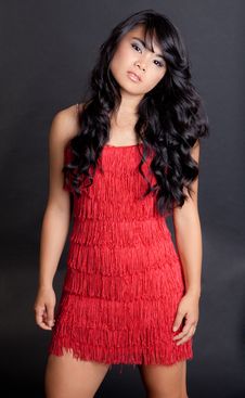 Pretty Young Woman In Red Flapper Dress Stock Images Pretty Young Woman In Red Flapper Dress Stock Images