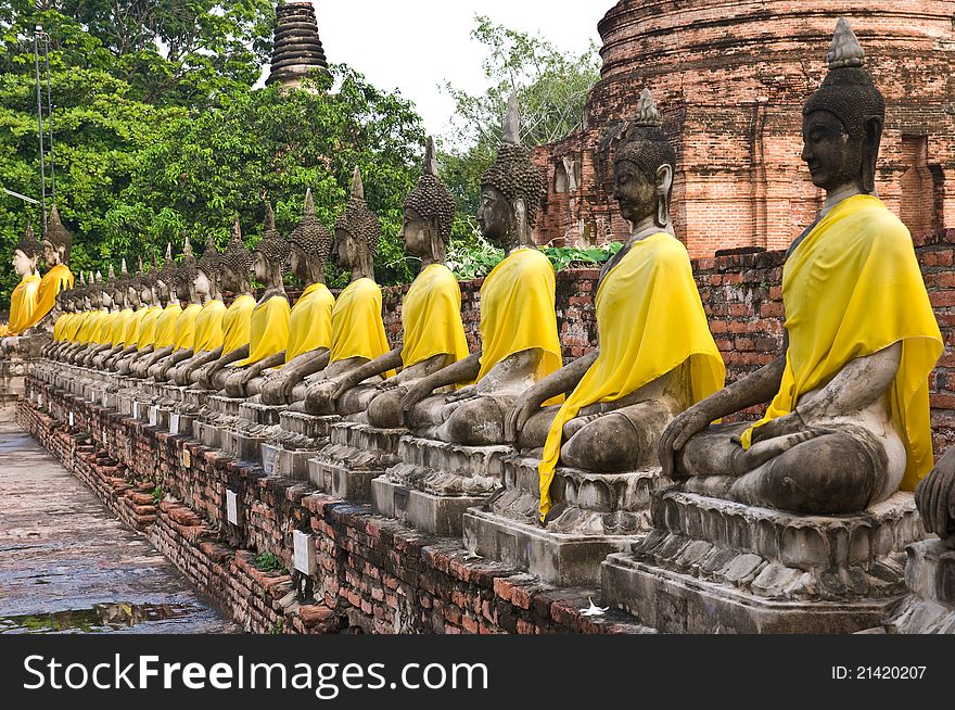 Ancient image buddha statue at Wat Yai Chaimongkon Ayutthaya province Thailand
