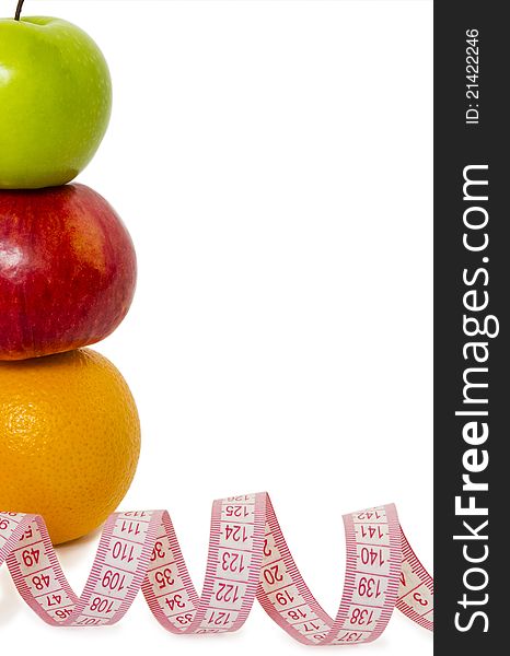 Fruit on a white background with a tape measure. Fruit on a white background with a tape measure