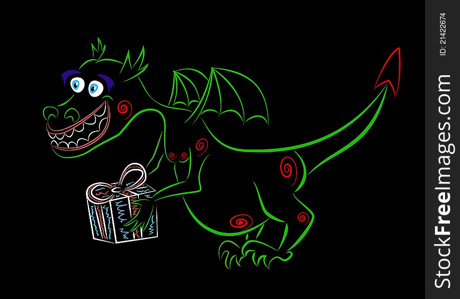 Funny dragon on a black background, oriental calendar