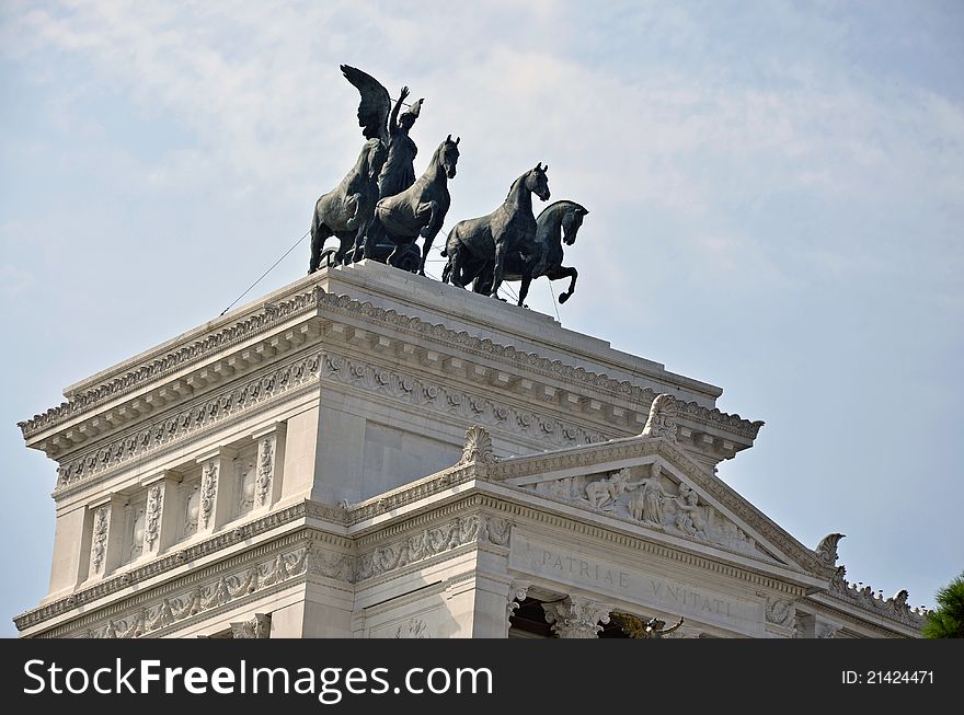 Statue architecture at Victor Emanuel monument in historical center of Rome. Statue architecture at Victor Emanuel monument in historical center of Rome