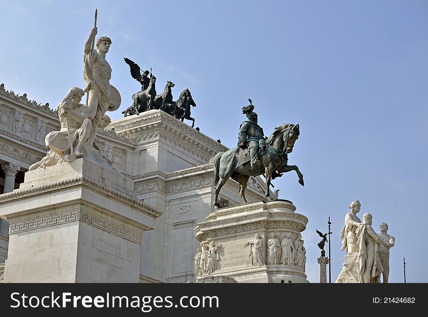 Equestrian architecture at Victor Emanuel monument in historical center of Rome