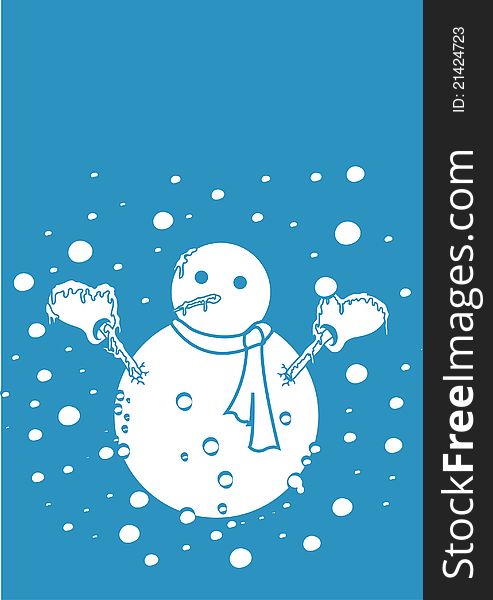 Vector illustration of happy snowman