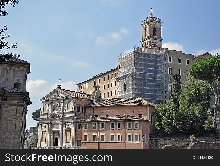 Trajan statue architecture near Victor Emanuel monument in historical center of Rome. Trajan statue architecture near Victor Emanuel monument in historical center of Rome