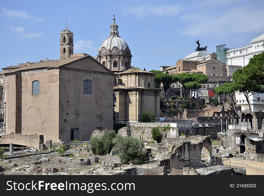 Panorama of ruins and historical center of Rome. Panorama of ruins and historical center of Rome