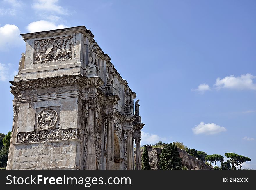 Arch of Constantine (Arco di Constantino) touristic attraction in the historical center of Rome near Colosseum and Palatine hill