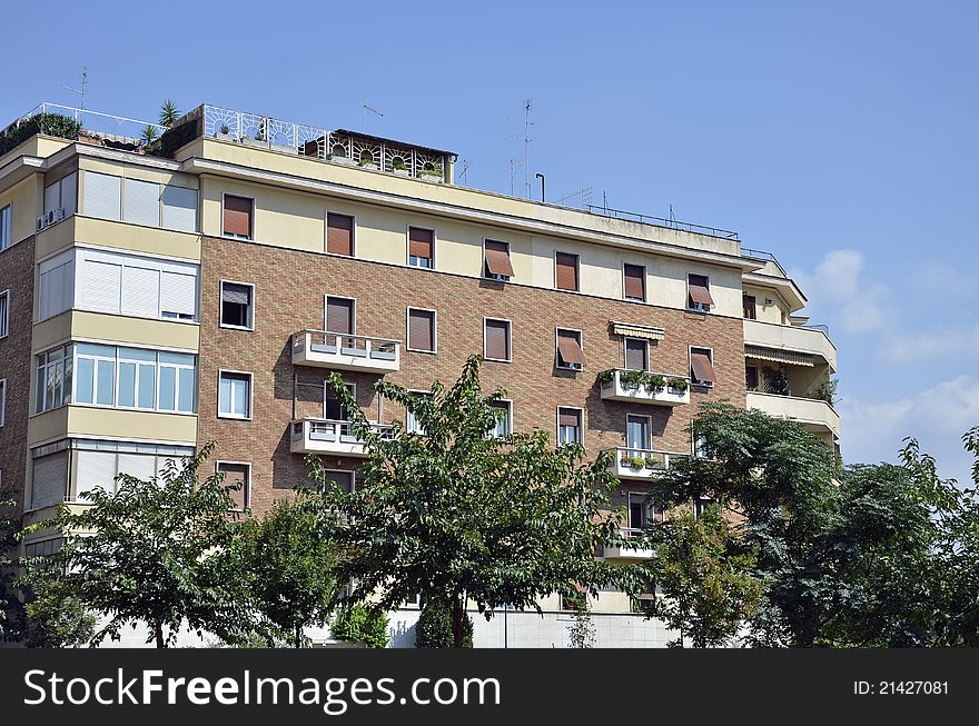 Modern building and vegetation in center of rome. Modern building and vegetation in center of rome