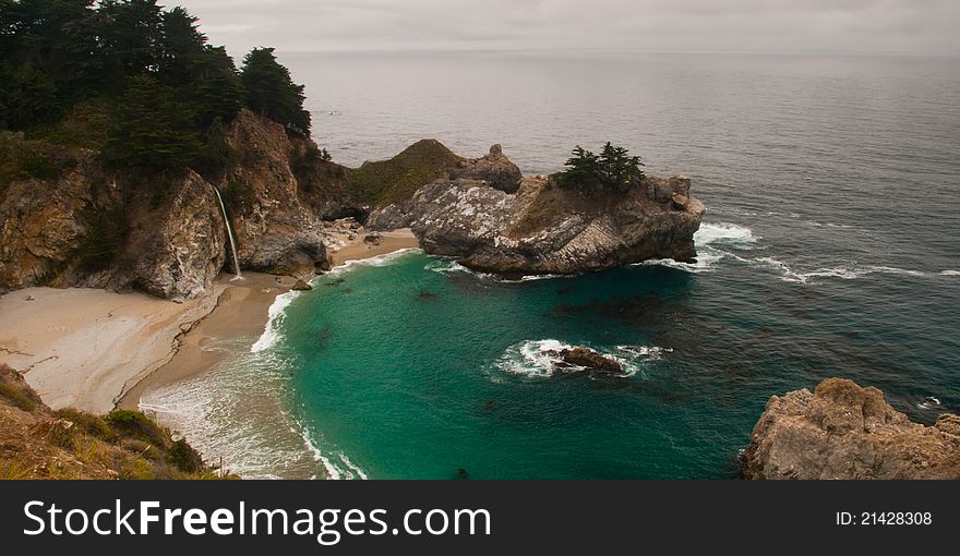 Waterfall along the Pacific coast of California. Waterfall along the Pacific coast of California.