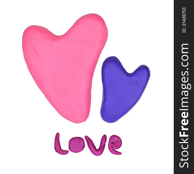 Two plasticine hearts