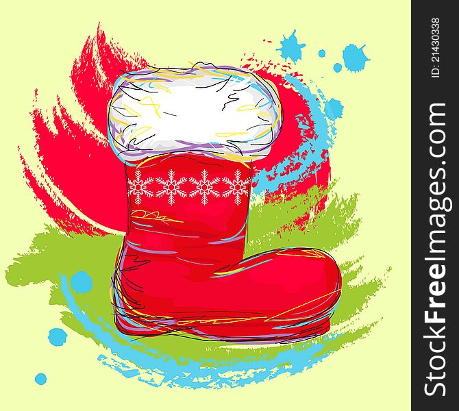 Self illustrated santa boot, created as artistic painterly style, for your design
