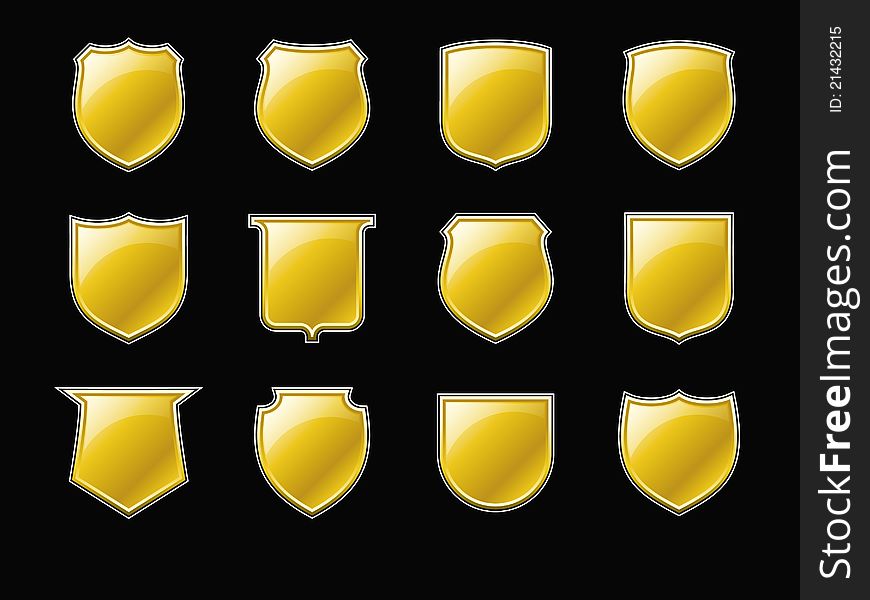 A set of golden shield icons (available as ). A set of golden shield icons (available as )