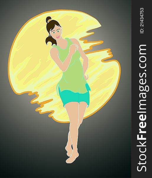 Illustration of girl dancing in the night. Illustration of girl dancing in the night