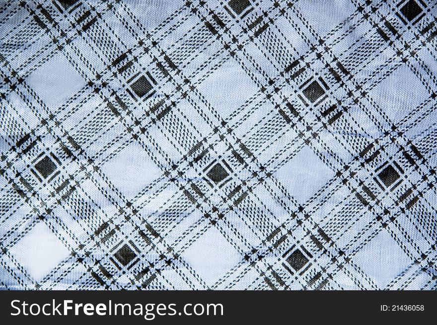 Black grid on blue satin fabric print