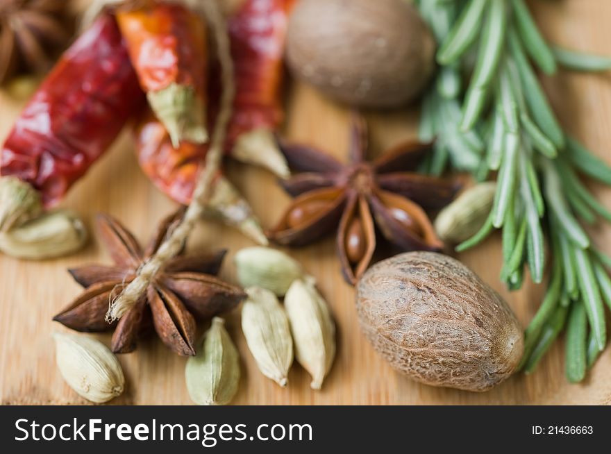 Spices and  Herbs over wooden background