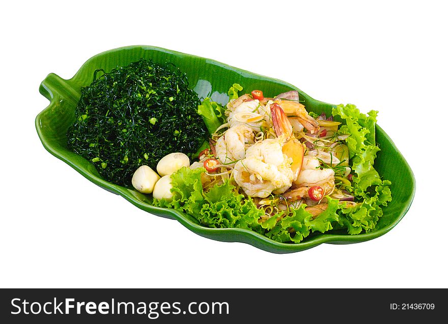 Yam spicy shrimps salad one of the Thai favorite seafood. Yam spicy shrimps salad one of the Thai favorite seafood