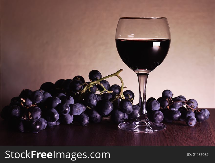 Grapes and red wine glass. Grapes and red wine glass