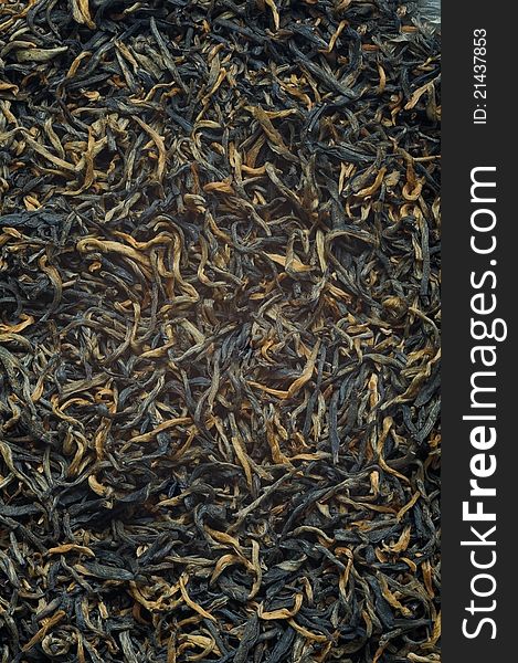 Black tea loose dried tea leaves, texture