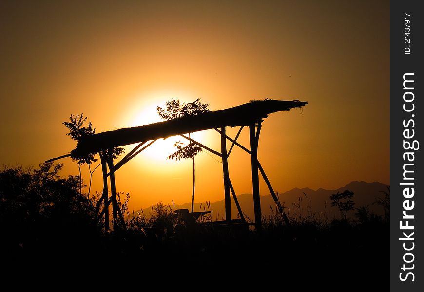 Country grass Pavilion when sunset