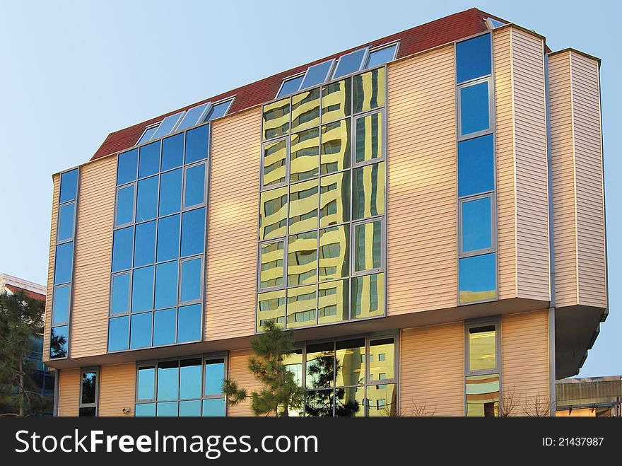 Business center with blue sky